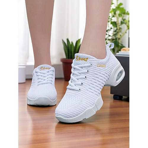 Weiße Jazz-Tanz-Sneaker für Damen – atmungsaktive Schnürschuhe für Training und Auftritt Fitness-Tanzkurse Image