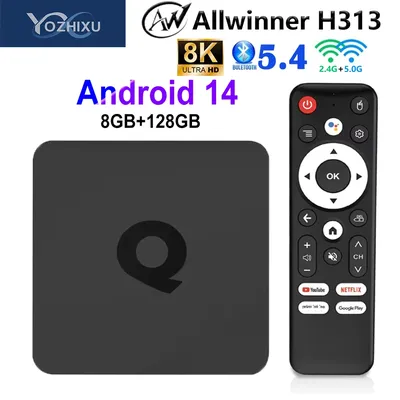 YOZHIXU TV-Box Q1 Android 14 AllwinnerH313 HD 8K HDR10+ 2,4G & 5G Wifi BT 5.4 Netflix Google Voice Remote Streaming Media Player