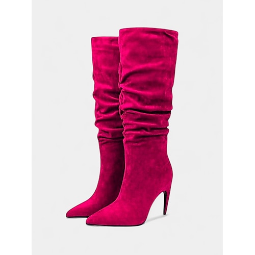 Kniehohe Damenstiefel aus grünem Samt mit spitzer Zehenpartie und Stilettoabsatz für Partys und Abende glamouröse Urlaubslooks Image