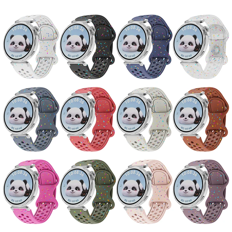 18 mm rundes Loch-Silikonarmband für Huawei Watch GT5, umweltfreundliches Silikonarmband mit Partikelmuster und Schmetterlingsschnalle Image