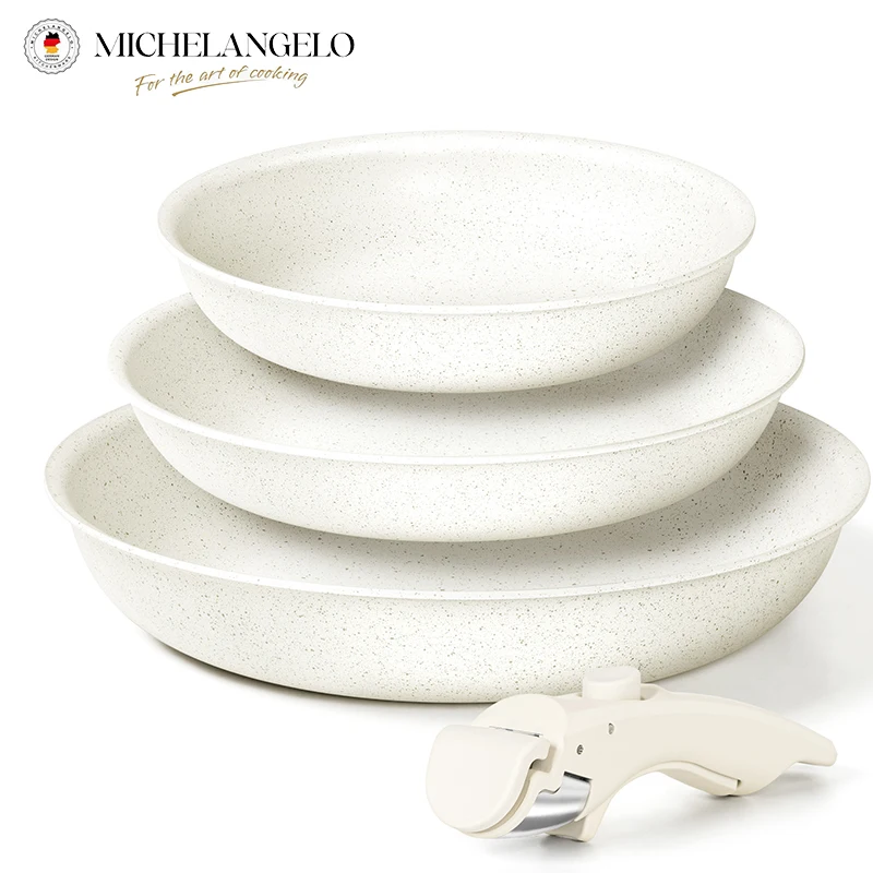 MICHELANGELO 3Pcs Nonstick Frying Pan Set 8" 9.5" and 11" Frying Pans Skillets with Detachable Handle Granite Coating Egg Pan