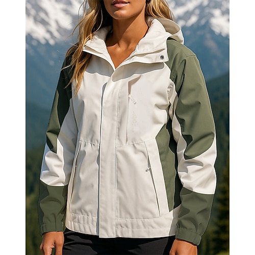Damen Softshelljacke Wanderjacke Hardshelljacke Außen Wasserdicht Winddicht Wanderoutfits Wanderbekleidung Frühling Herbst Jacke Jagd Angeln Klettern Patchwork Rosa Sahne Rot Image