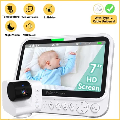 7.0 Inch wireless Video Baby Monitor No WiFi 4X Zoom 2Way Audio Night Vision 5000mAh Battery Protection Surveillance Video Cam