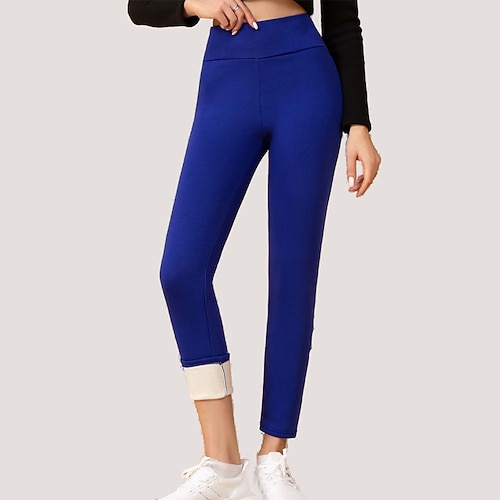 Damen Sherpa-Hosen Warme dicke Winterleggings Mit Fleecefutter Hohe Taille Fitnessstudio sportlich Pilates Unterteile Einfarbig Blau Dunkelblau Sport Sportkleidung Image