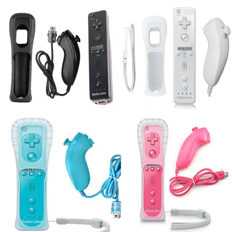 Remote Controller for Wii Motion Plus with Silicone Case Replacement for Nintendo Nunchuk for Nintendo Wii and Wii U
