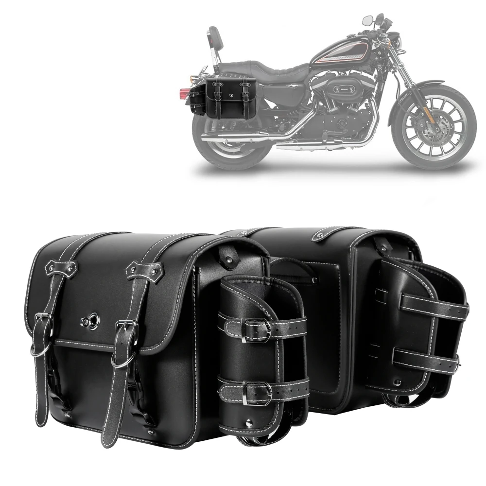 2 Stück Motorrad-Satteltaschen mit Getränkehalter, 32 x 13 x 25 cm, große Kapazität, PU-Leder, hintere Seitentaschen, Gepäckaufbewahrungstasche, Packtaschen Image