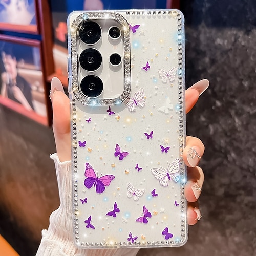 Handy Hülle Handyhüllen Für Samsung Galaxy S25 S24 Ultra Plus S24 FE S23 A16 A55 5G A35 5G A15 Rückseite Spiegel Ständer Stoßfest Schmetterling Silikon Image