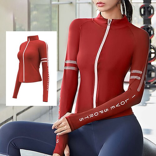 Damen Sportjacke Yogajacke Weich Vollreißverschluss Langarm Sport Einfarbig Oberteil Für Fitnessstudio Laufen Fitness Sportkleidung Image