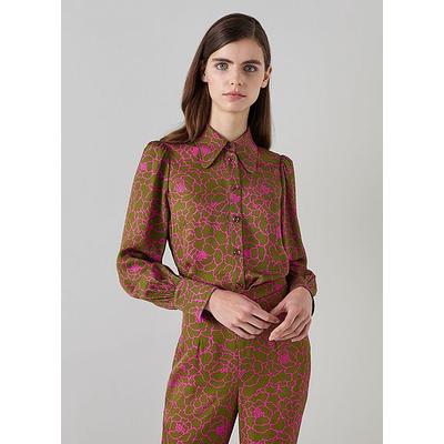 Sonya Olive & Magenta Peony Print Blouse Green, Green