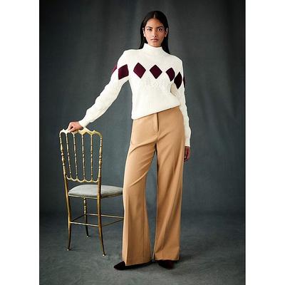 Meera Cream Argyle Print Pointelle Sweater, Cream