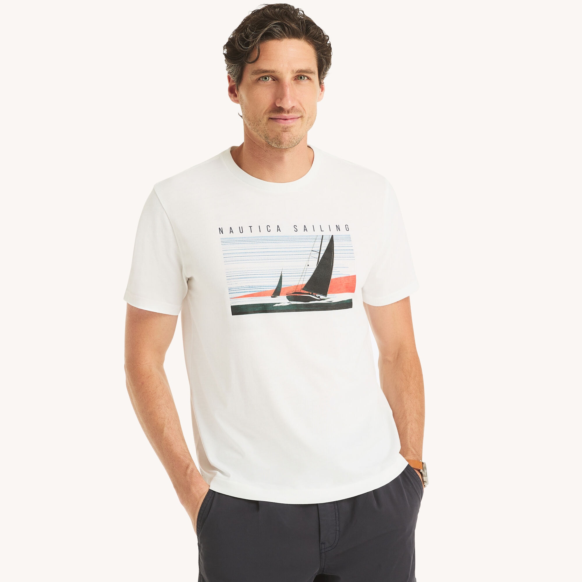 Nautica Men's Sailing Graphic T-Shirt 101 (Bright White), L