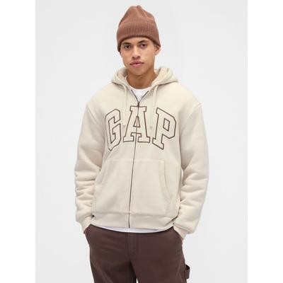 Gap Cream Relaxed Logo Sherpa-Lined Zip Hoodie