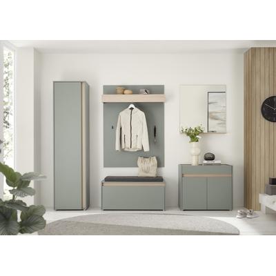 Garderoben-Set INOSIGN "GIRON/CiTY, moderne Garderobe, Komplettset mit viel Stauraum", grün, B:260cm H:200cm T:40cm, Holzwerkstoff, Kastenmöbel-Sets, enthält Schrank, Kommode, Spiegel, Paneel & Schuhbank +Sitzkissen Image