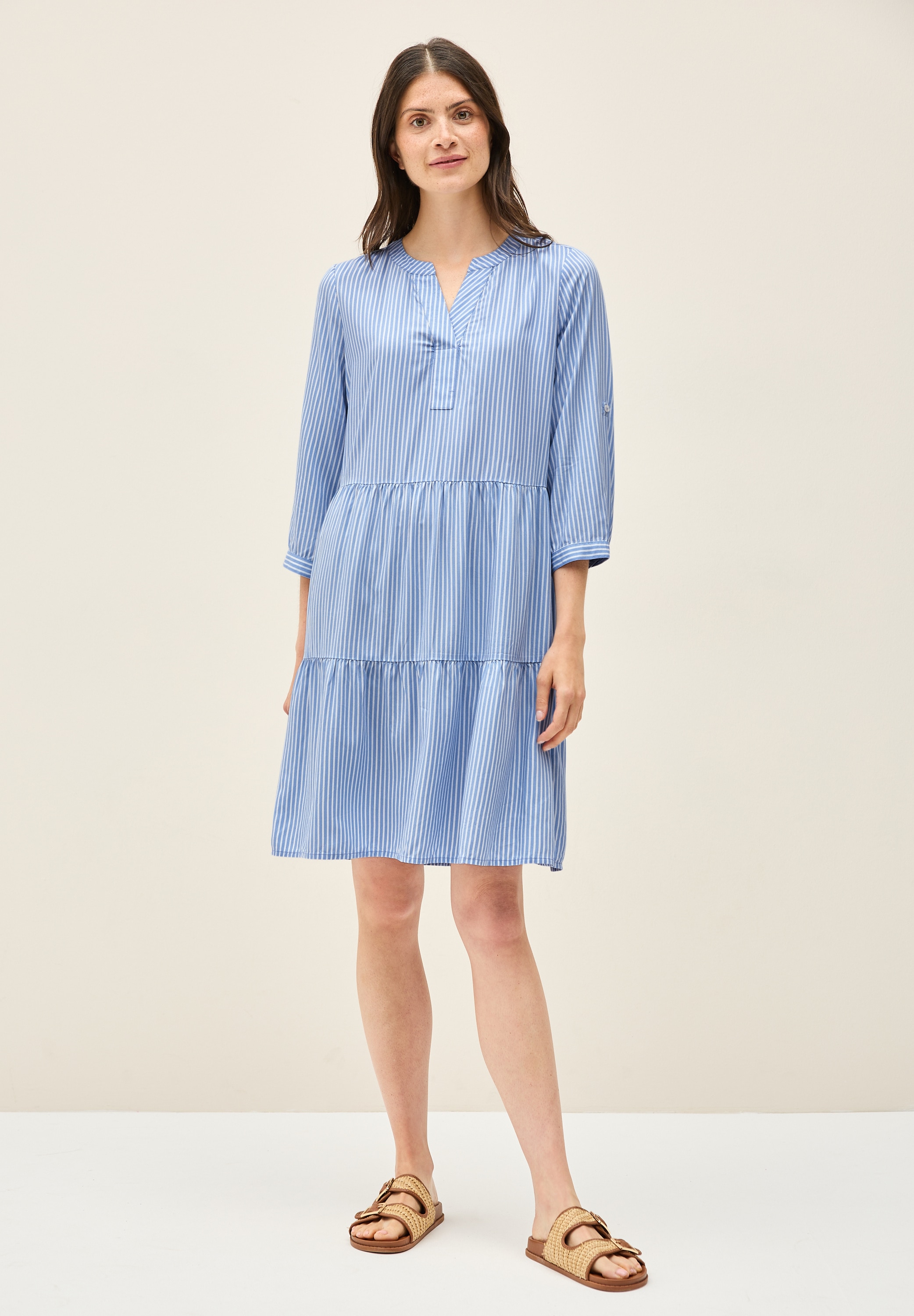 Tunikakleid CECIL, Damen, Gr. XXL (46), US-Größen, blau (deep pastel blau), Stoff, 100% Viskose, gestreift, comfort fit knieumspielend, Rundhals, Manschette, Kleider, aus Viskose