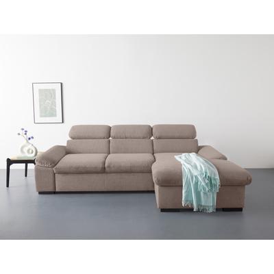 Ecksofa COTTA "Lola L-Form mit Kopfteilfunktion & Hocker", grau (taupe), B:250cm H:73cm T:165cm, 90% Polyester, 10% Polyamid, Sofas, wahlweise mit Bettfunktion, Bettkasten & Armteilverstellung Image