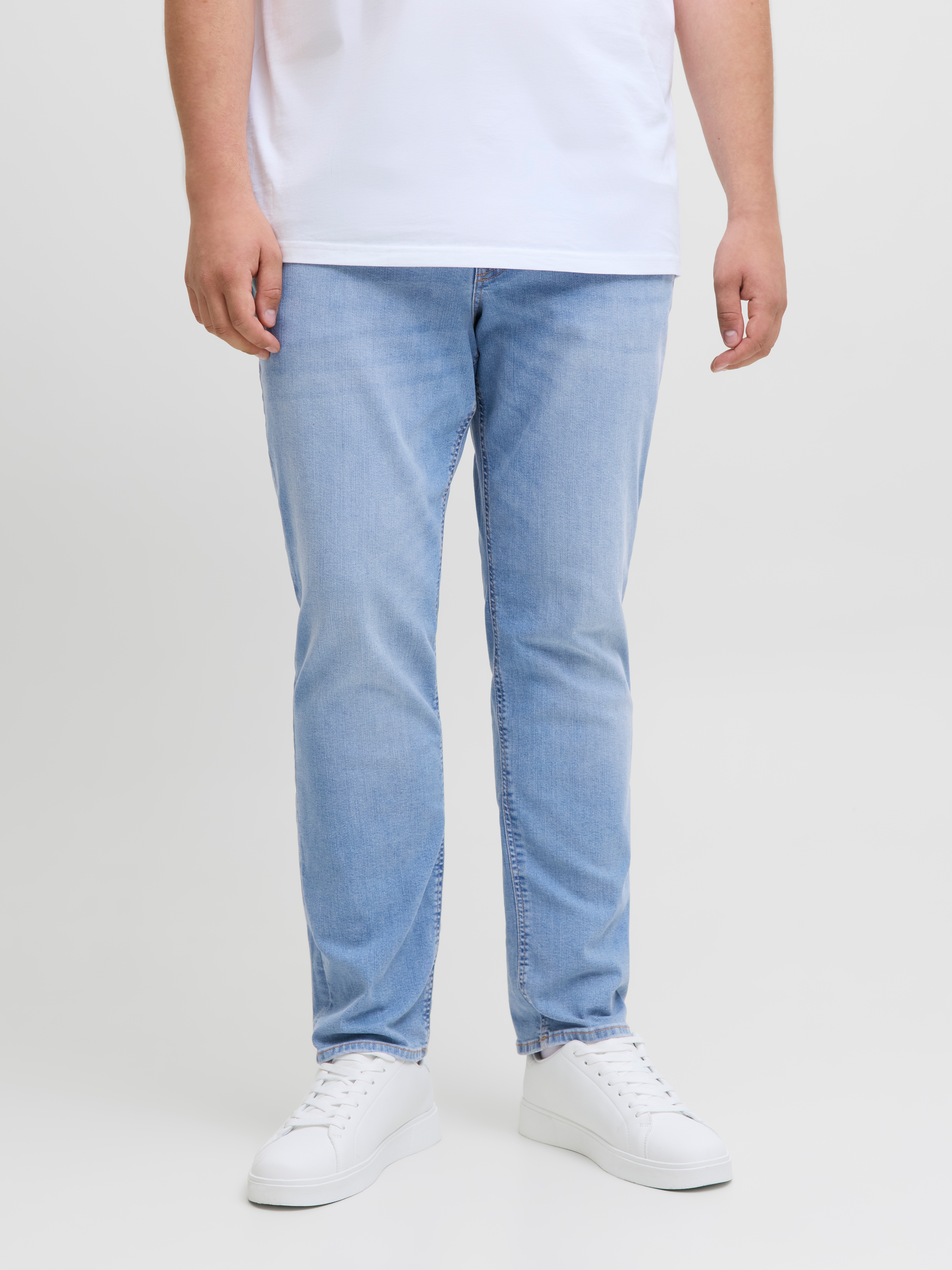 Slim-fit-Jeans "JJIGLENN JJORIGINAL MF 071 NOOS PLS", Herren, Gr. 54, Länge 32, blau (blau denim), Denim/Jeans, Obermaterial: 76% Baumwolle, 22% Polyester, 2% Elasthan, JACK & JONES PLUSSIZE, Abriebeffekte, slim fit knöchellang, Jeans Slim-fit-Jeans