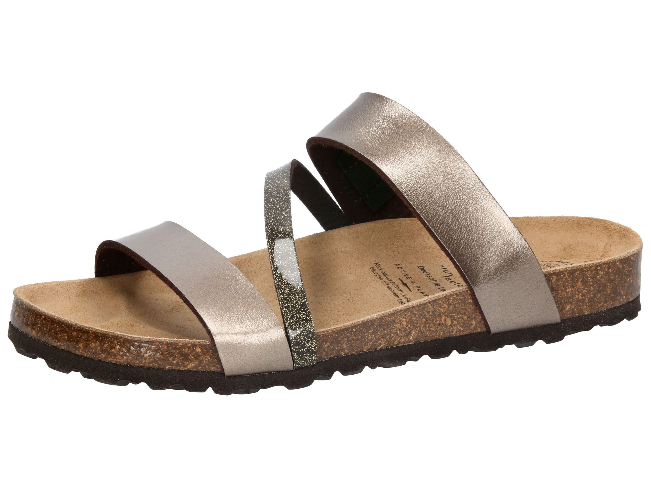 Hausschuh LICO "Pantolette Bioline Glitter", Damen, Gr. 42, braun, Synthetik, Schuhe Hausschuh