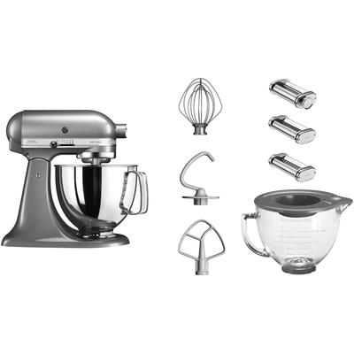 KITCHENAID Küchenmaschine "5KSM125EOB", silber (kontur silber), B:24cm H:36cm T:37cm, Küchenmaschinen, mit Gratis Glasschüssel+3 Nudelvorsätzen