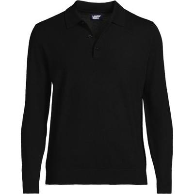 Merino Wool Polo Sweater Top, Men, size: 34-36, regular, Black, Wool, by Lands' End