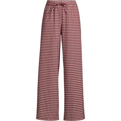 Gingham Wide Leg Trousers, Women, size: 10, petite, Red, Cotton/Polyester/Poly-blend, by Lands' End