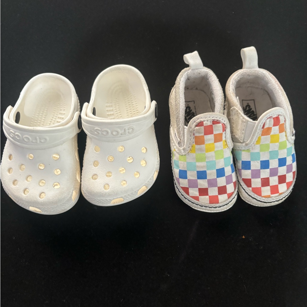 Vans Shoes | Crocs White Kids Clogs And Vans Multicolor Slip-Ons | Color: White | Size: 3bb