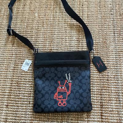 Coach Bags | Coach X Keith Haring Robot Unisex Black Messenger Bag Medium Casual Crossbody | Color: Black/Orange | Size: Os