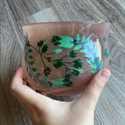 Anthropologie Accents | Hand-Painted Floral Glass Bowl | Color: Green/Pink | Size: Os