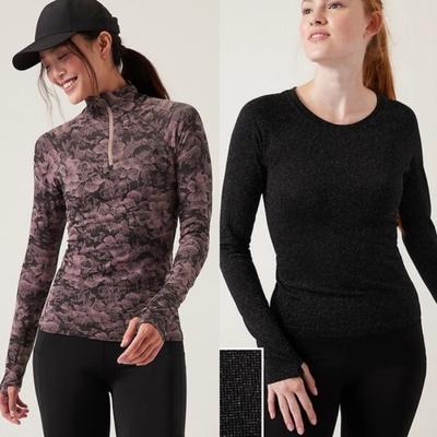 Athleta Tops | Two Athleta Momentum Half Zip & Long Sleeve Tops Seamless Shirt S Run Gym 20/22 | Color: Black/Pink | Size: S