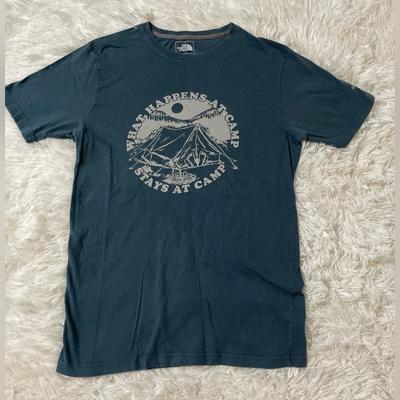 The North Face Shirts | The North Face Mens S Graphic Crew Neck Tee Blue What Happens At Camp Stays Tent | Color: Blue/White | Size: S