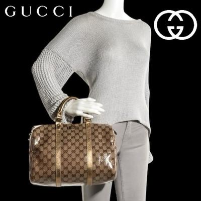 Gucci Bags | Gucci Boston Bag Gold Crystal Joy Speedy Duffle Handbag Purse Gg Guccisimma Tote | Color: Brown/Gold | Size: 13"L X 8.27"H X 6.7"D