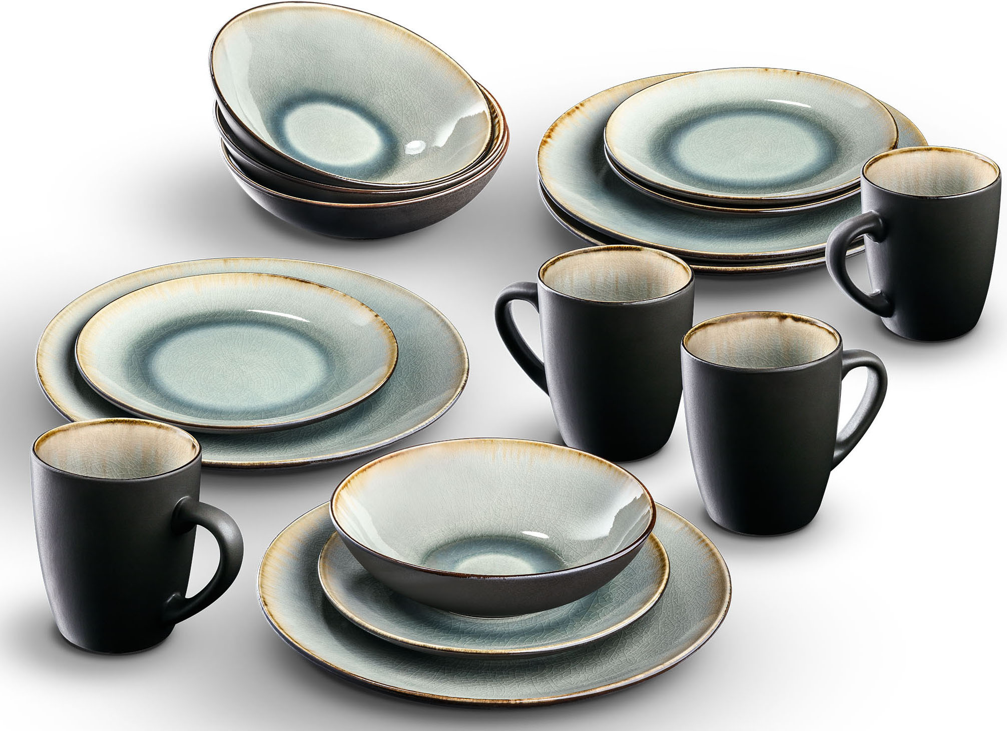 Kombiservice MY HOME "Liane", grau, 16 Stk., Steinzeug, Geschirr-Sets, Kombiservice, Geschirr-Set in trendiger Naturoptik