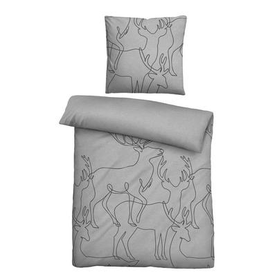 biberna Melange-Flanell Bettwäsche Hirsch sturmgrau, 1x 135x200 cm + 1x 80x80 cm