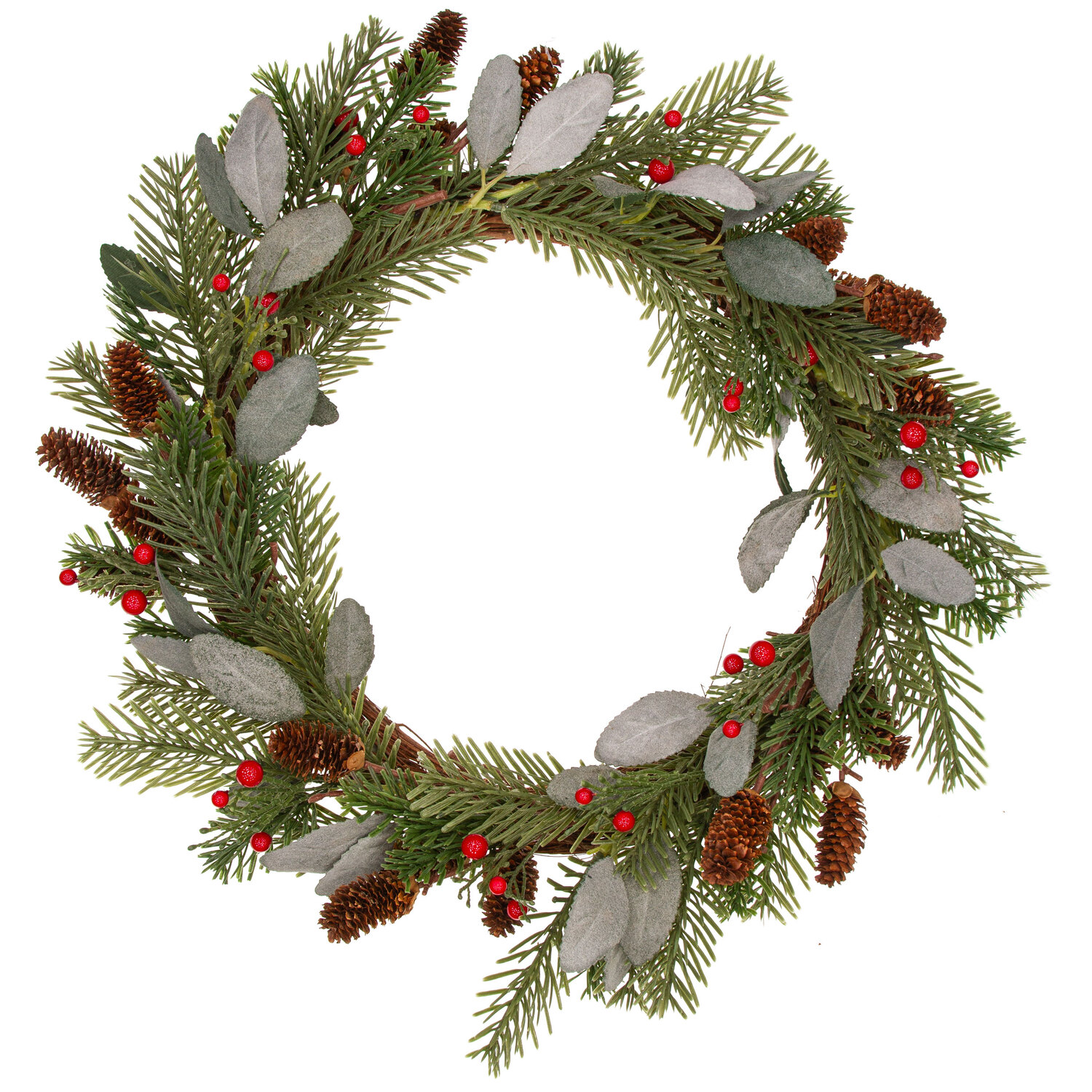 Couronne de sapin artificielle avec baies, feuilles, pommes de pin, 45 cm Ø