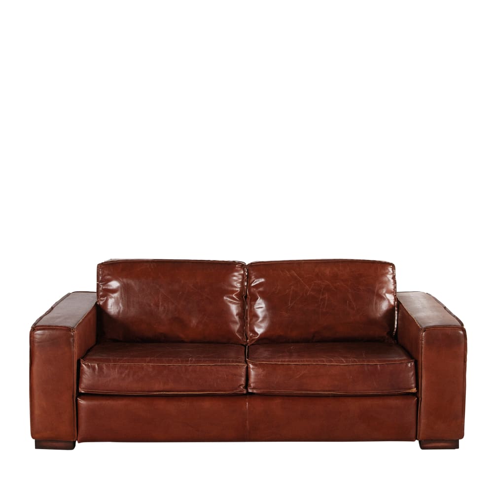 Canapé vintage 3 places en cuir marron