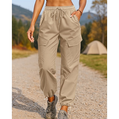 Femmes Pantalons Cargo Pantalons de randonnée Pantalons de Jogging Printemps Automne Extérieur Coupe régulière Imperméable Coupe-vent Pantalons Cordon de serrage Taille Élastique Noir Vert Véronèse