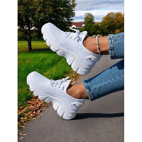 Baskets de course Flyknit orange vif pour femmes – Chaussures de marche respirantes à lacets pour le fitness, les voyages et les courses quotidiennes