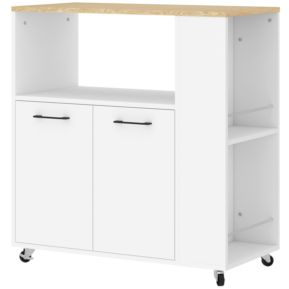 Carrello da cucina con ripiani e armadietto a 2 ante in legno bianco