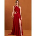 Robe longue rouge fendue pour femmes, asymétrique épaule dénudée, découpée, Maxi, élégante, robe de soirée, boîte de nuit, nouvelle collection été 2025