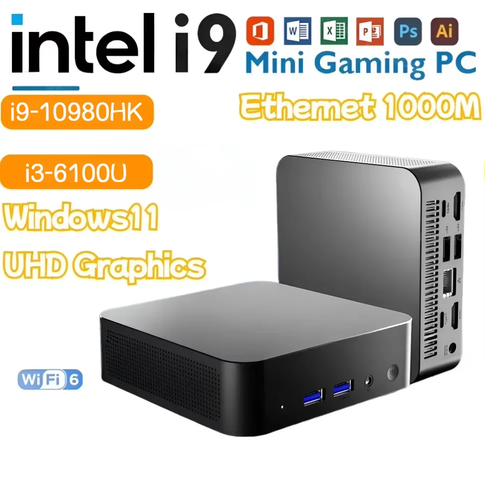 NEUER MINI-PC Computer Intel Core i9 9900U 16GB 32GB DDR4 + 1/2TB M.2 SSD Windows11 Mini-Gaming-PC Desktop-Computer unterstützt 4K HD Image