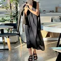 Abito lungo da donna in pizzo con scollo a V Abito lungo fluido Boho Abito estivo ampio Abito estivo vintage Y2K Estetico per uscire Abiti da spiaggia A Line