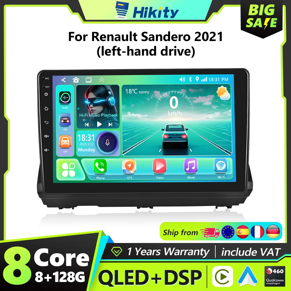 Hikity 8 Core Qualcomm Snapdragon Carplay Android Autoradio für für Renault Sandero FM RDS Wifi GPS 2din Autoradio Stereo Image