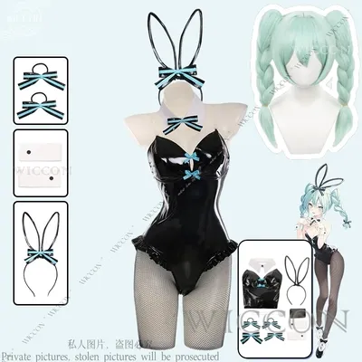 Süße Hasen Bunny Girl Uniform Outfits Anime Cosplay Kostüme PJSK Cosplay Perücke Rollenspiel Idol Vtuber Kopfbedeckung Halloween Sexy Image