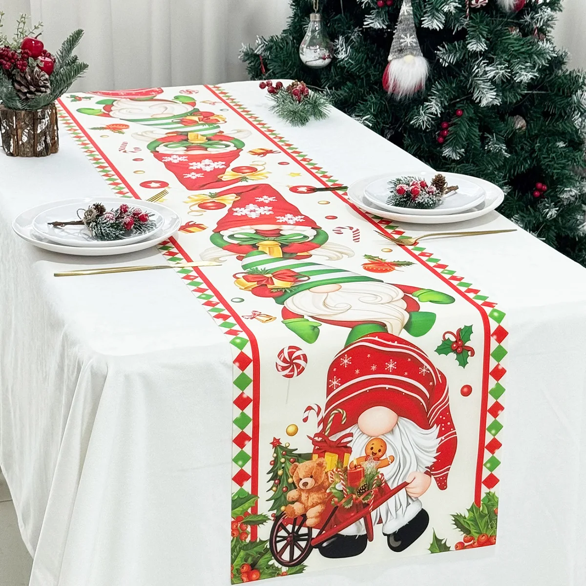 Weihnachts-Tischläufer, Weihnachtsfeier-Dekoration, 2025, Weihnachten, Weihnachtsmann, Schneemann, Tischläufer, Navidad, Natal, Neujahr, Geschenk 2026 Image