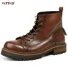 Robuste, raubige, von Goodyear-Welted Motorrad-Heritage-Stiefel, Vintage-Öl, echtes Leder, Punk, für Herren, hochgeschnittene Schuhe aus Rindsleder