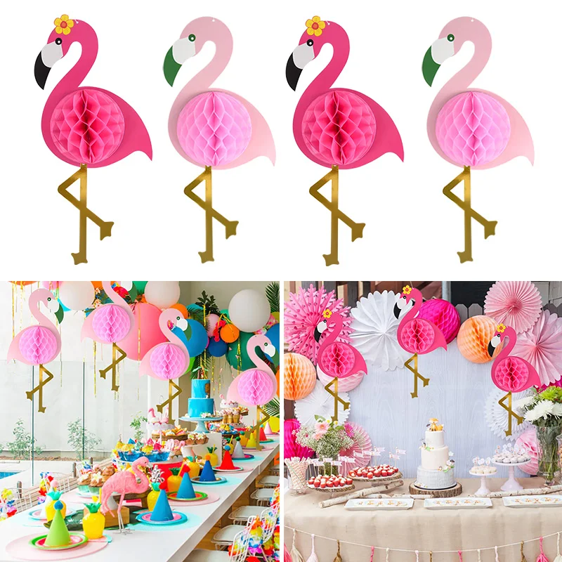 1Pc Flamingo Waben Papier Ball Anhänger Tropical Sommer Hawaii Party Hängen Ornament Alles Gute Zum Geburtstag Dekorationen Image