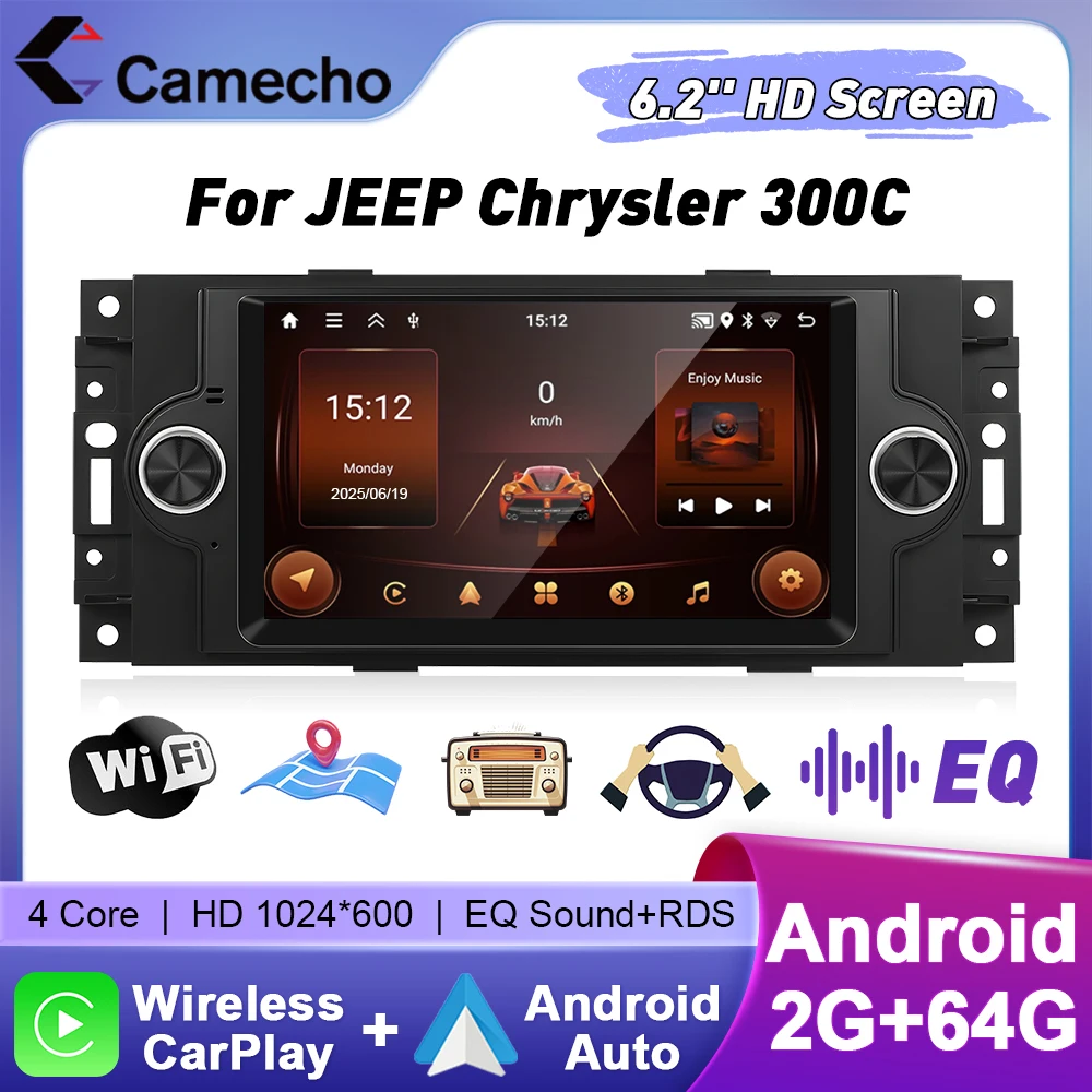 Camecho 2 + 64G Auto Radio Drahtlose Android Auto Carplay Für Jeep Cherokee Chrysler 300C Dodge RAM GPS Stereo Bluetooth Wifi RDS Image