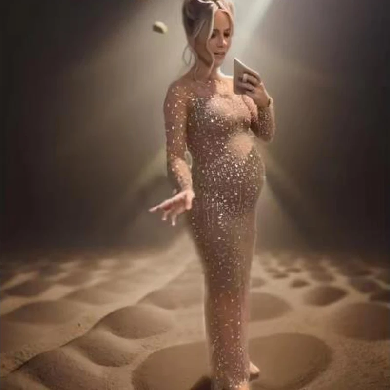 Umstandskleider Fotoshooting Steine Glitzerndes Hochzeitskleid Vestidos Para Embarazadas G Maga Mohamedе Diego Baby Shower Image