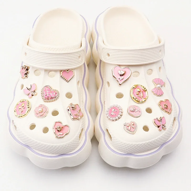 1 Set Perle Schuh Charms Schmetterling Strass Abnehmbare Kette Schnalle Set Kreative DIY Rosa Schuh Blume Diamant Schuh Dekoration