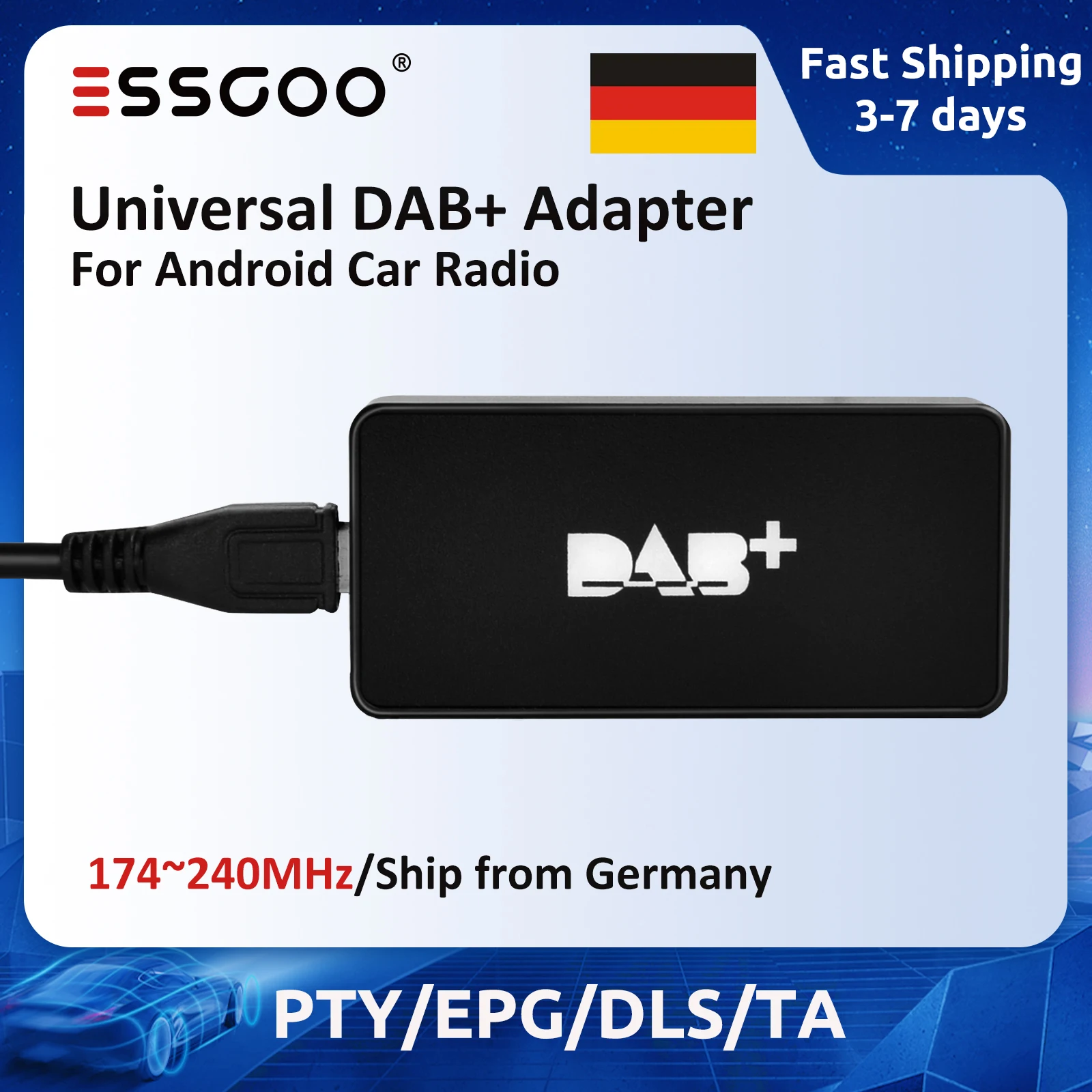 ESSGOO DAB Stereo Empfänger In Auto Antenne Digital DAB + Adapter Tuner Box Audio USB Verstärkte Schleife Antenne Für Android auto Radio Image