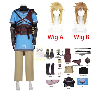 Spiel Link Cosplay Kostüm Tränen des Königreichs Cosplay für Männer Umhang T-Shirts Hosen Link Perücke Zubehör Halloween Party Kleidung Image